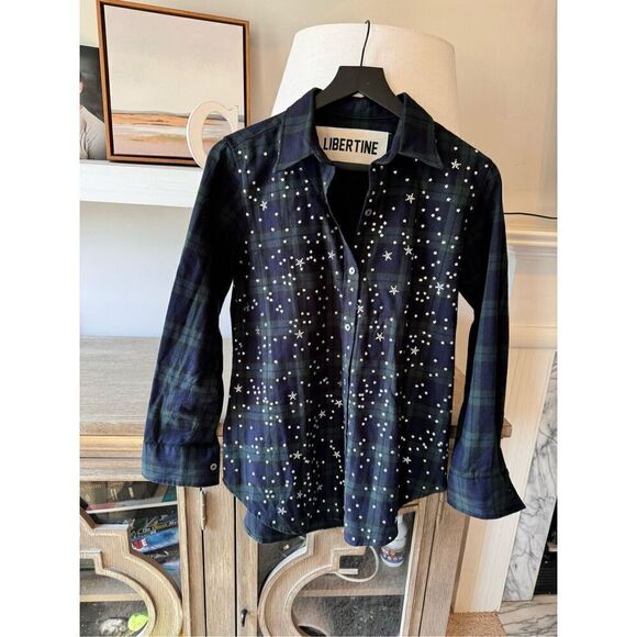Libertine "Longfellow's Light of Stars" Crystal Embellished Shirt in Tartan Flan - Picture 4 of 11